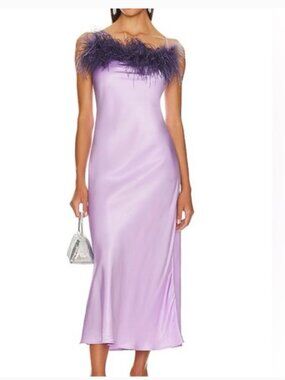 Sleeper Boheme Slip Dress with Feathers in Lilac